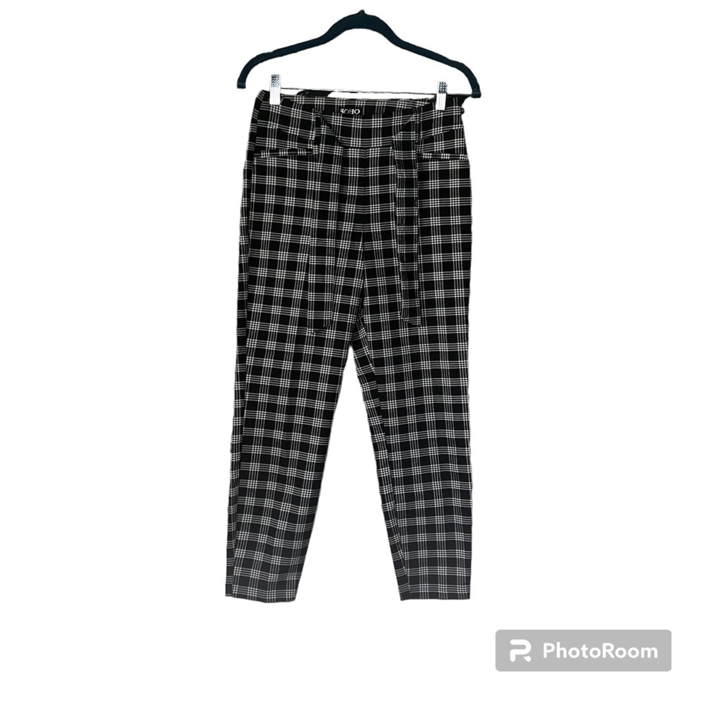 Soho Womens Size PS Black And White Plaid Ankle Pants w/ Front Tie